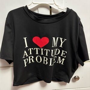 Black Graphic Crop Top with Red Heart